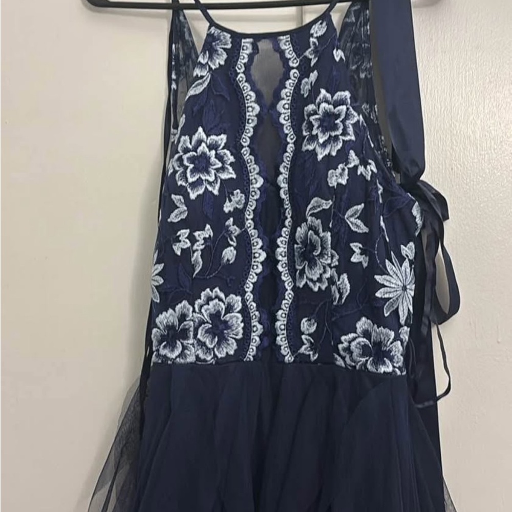 Teeze Me Navy and White Embroidered Dress